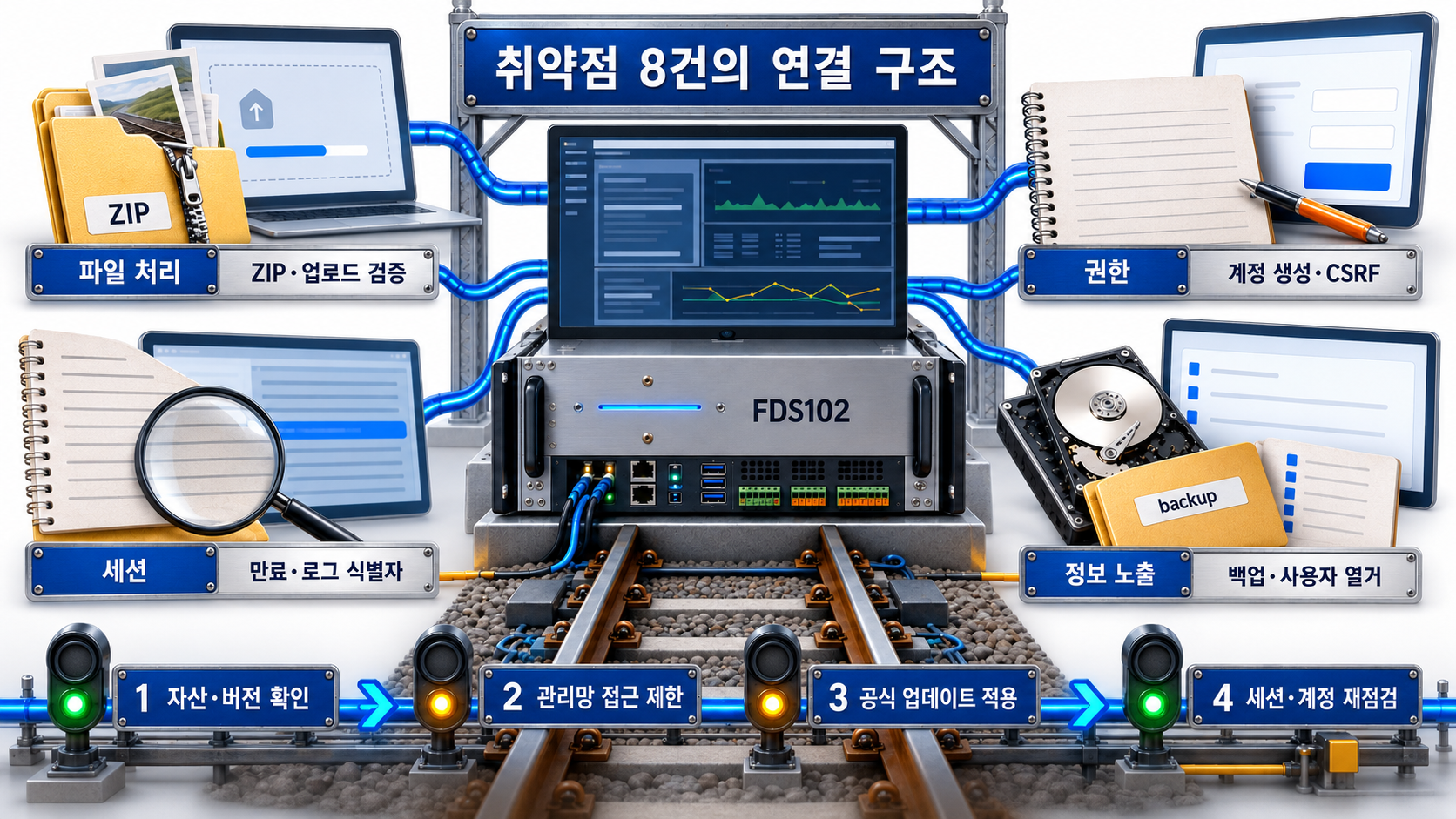 FDS102 취약점 유형과 운영 대응 순서를 정리한 한글 정보 이미지