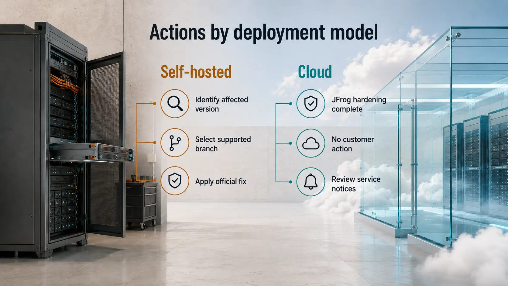 English comparison of actions for self-hosted and cloud Artifactory