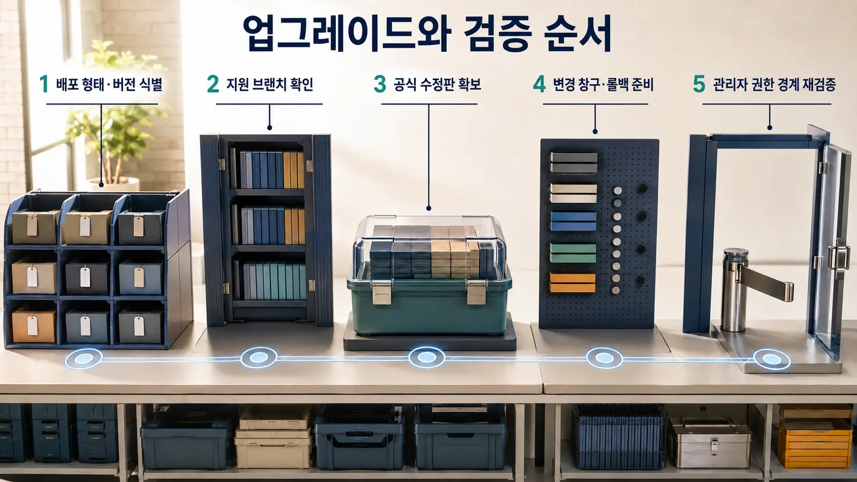 Artifactory 수정판 적용과 관리자 권한 경계 검증 순서를 정리한 한국어 이미지