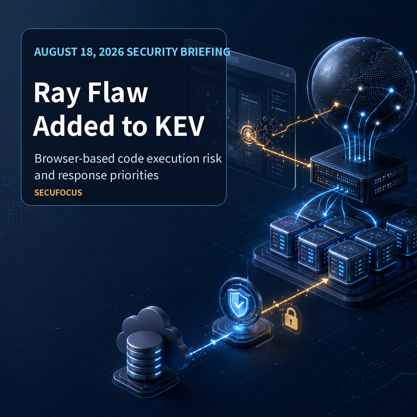 English cover illustration of CISA adding the Ray CVE-2025-62593 flaw to KEV and the resulting response priority