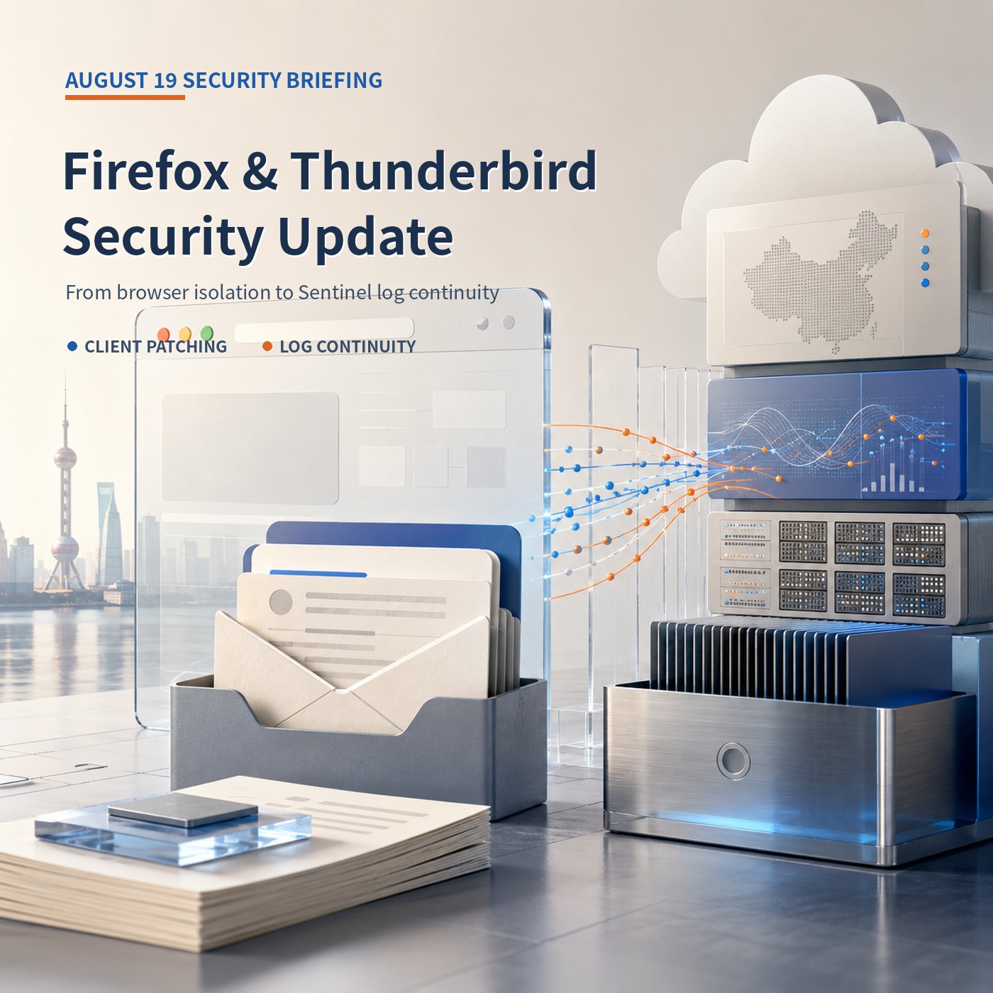 August 19 security briefing cover for Firefox, Thunderbird, and Sentinel log continuity