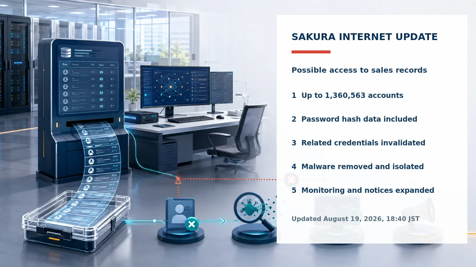 Sakura Internet sales-system access review, credential invalidation, malware removal, and monitoring steps
