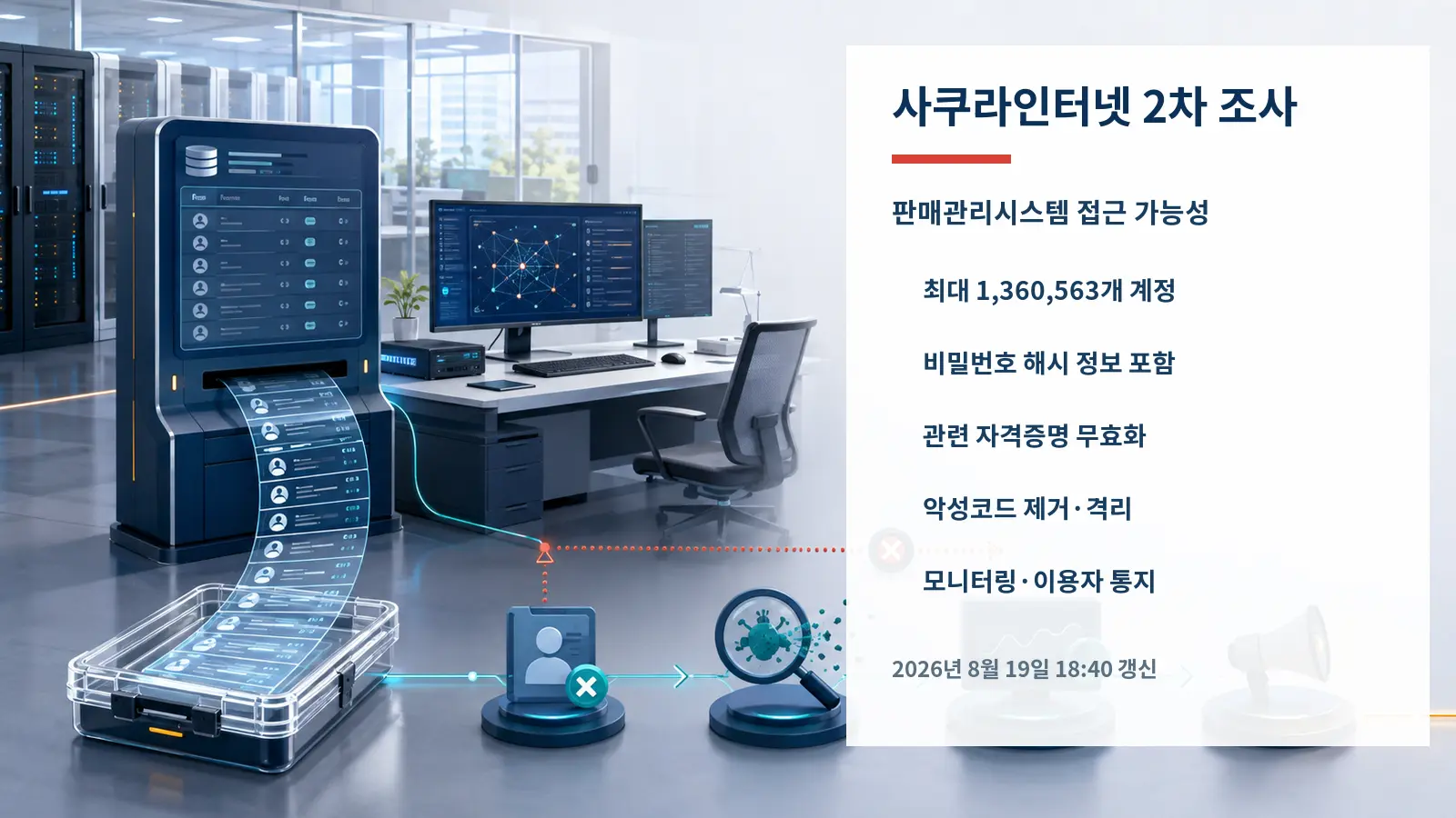 사쿠라인터넷 판매관리시스템 접근 가능성과 자격증명 무효화, 악성코드 제거, 모니터링 절차