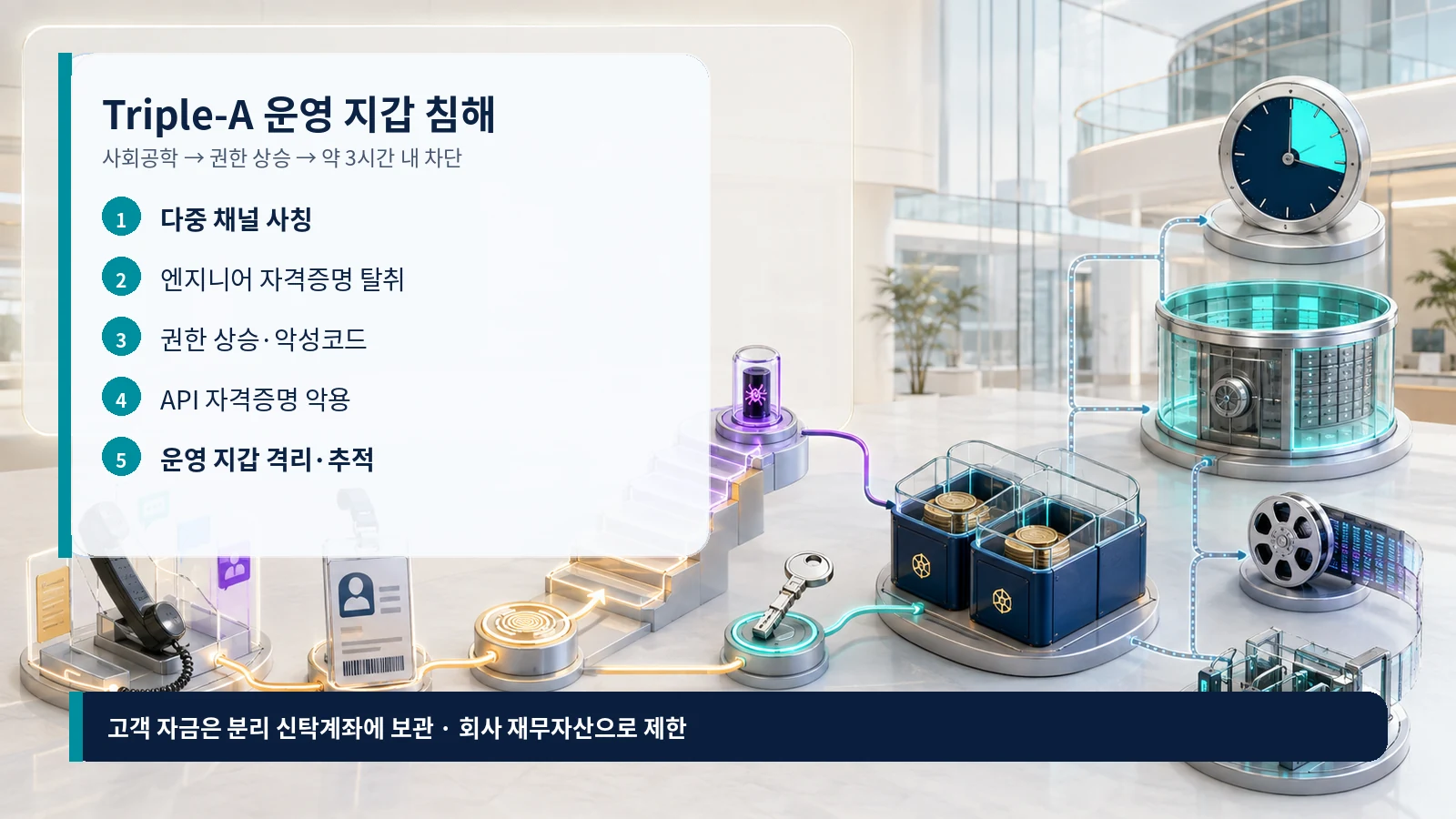 Triple-A 다중 채널 사회공학부터 운영 지갑 격리와 추적까지 5단계