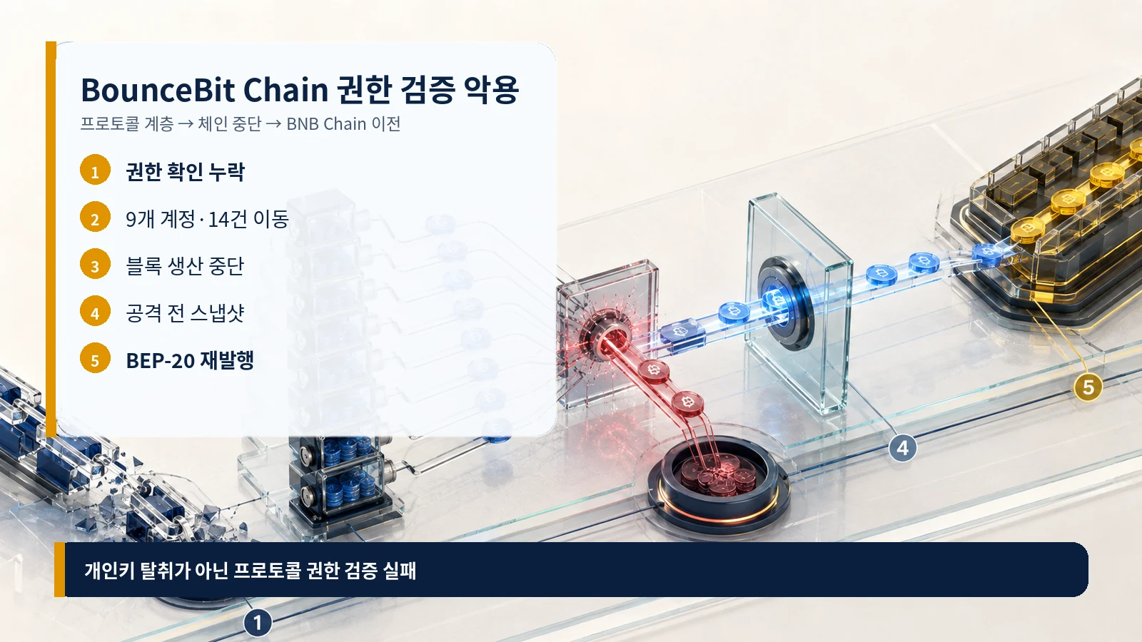 BounceBit Chain 권한 검증 악용부터 BNB Chain 재발행까지 5단계 흐름
