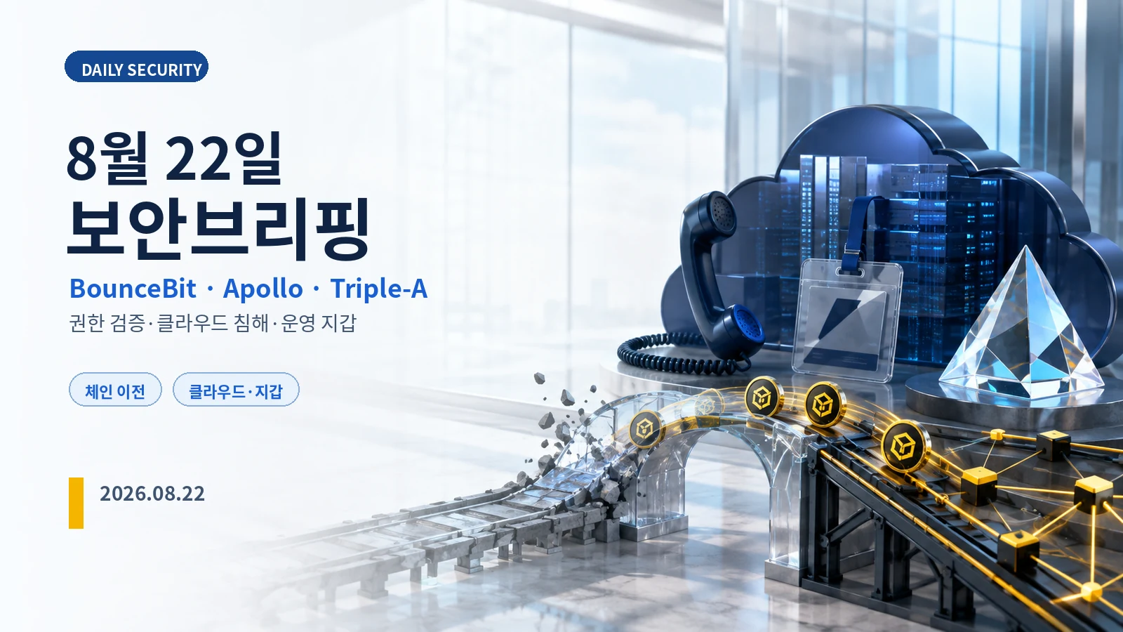8월 22일 보안브리핑 표지: BounceBit, Apollo Global, Triple-A