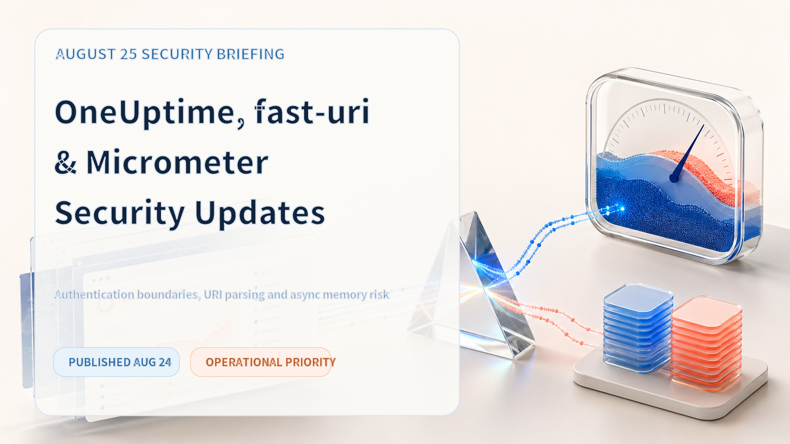 August 25 security briefing cover for OneUptime, fast-uri, and Micrometer updates