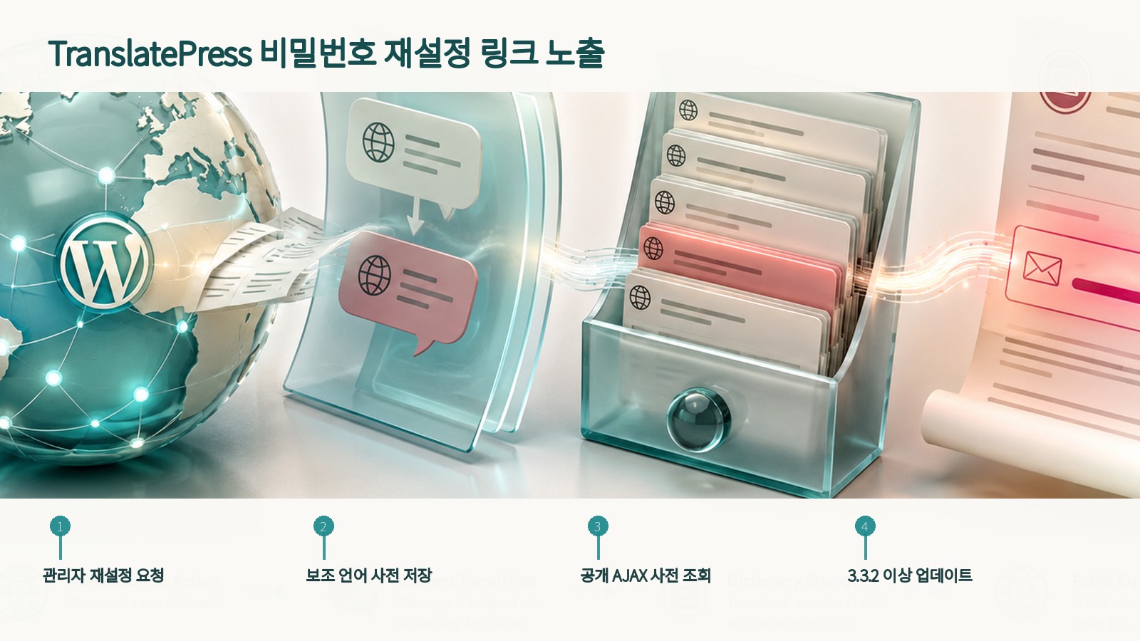 TranslatePress에서 관리자 재설정 링크가 보조 언어 사전을 거쳐 공개 AJAX로 노출되는 흐름