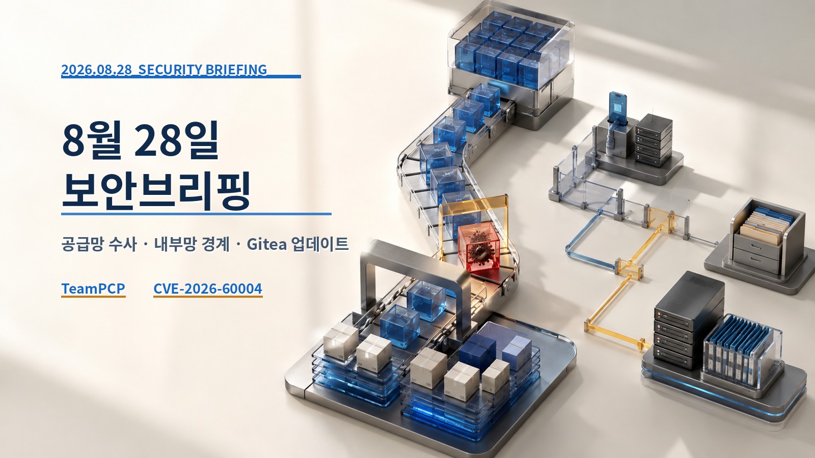 8월 28일 보안브리핑 표지: 공급망 수사, 내부망 경계, Gitea 업데이트