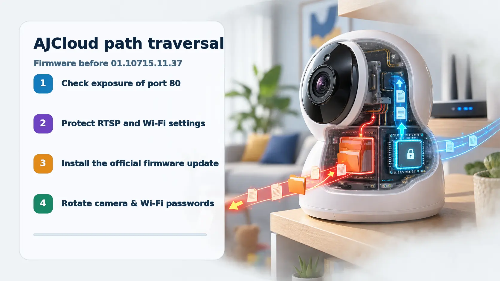 AJCloud camera path traversal checks for web exposure, settings, firmware, and password rotation