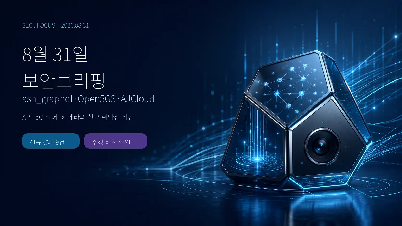 8월 31일 보안브리핑 표지. ash_graphql, Open5GS, AJCloud 신규 취약점 점검