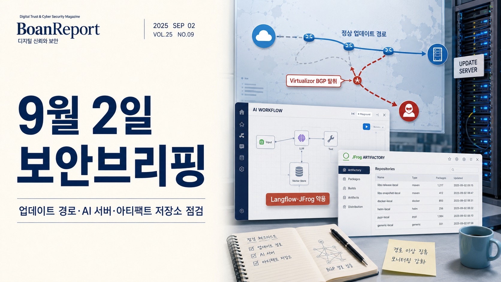 9월 2일 보안브리핑 표지: Virtualizor BGP 탈취, Langflow와 JFrog 악용
