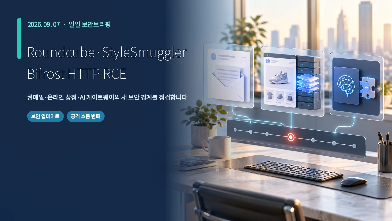 Roundcube·StyleSmuggler·Bifrost를 다룬 9월 7일 보안브리핑 표지