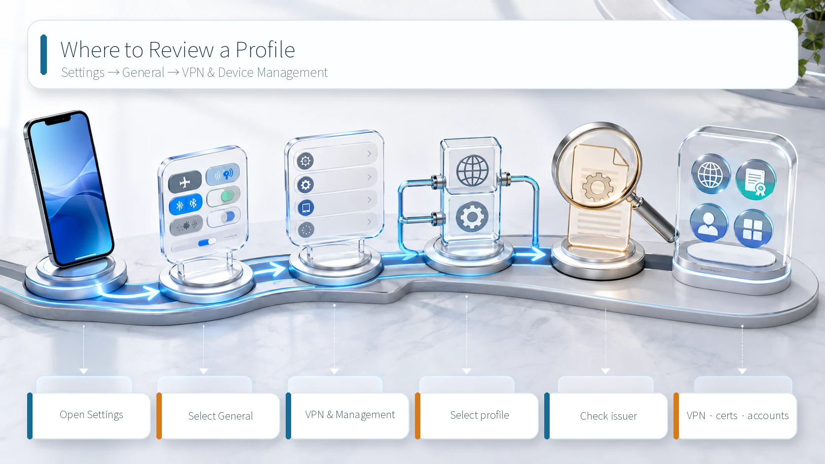 Steps to review VPN and Device Management and profile issuer