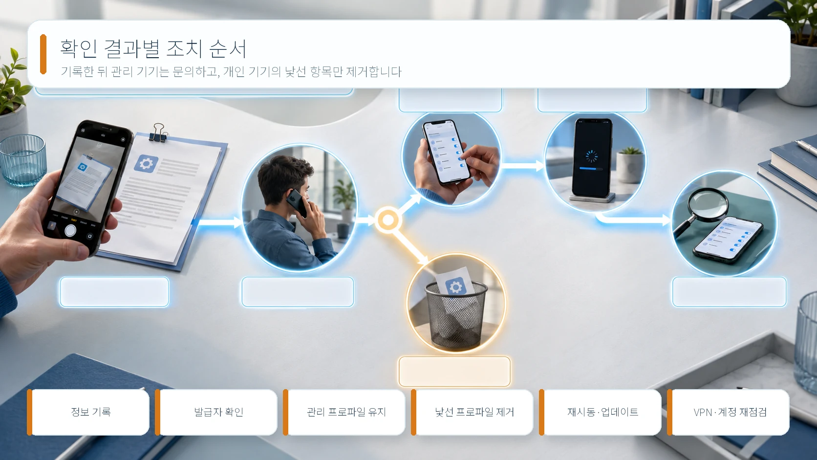 관리 프로파일 유지와 낯선 개인 프로파일 제거의 상황별 조치