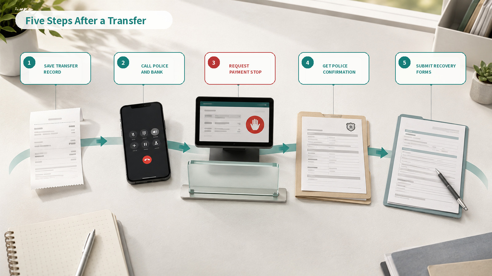 Five steps from saving the transfer record to submitting recovery documents