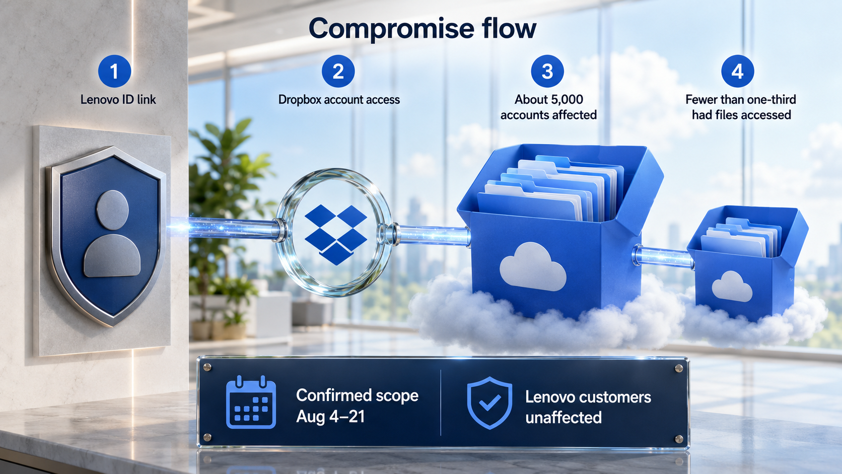 Verified compromise flow from Lenovo ID linking to Dropbox file access