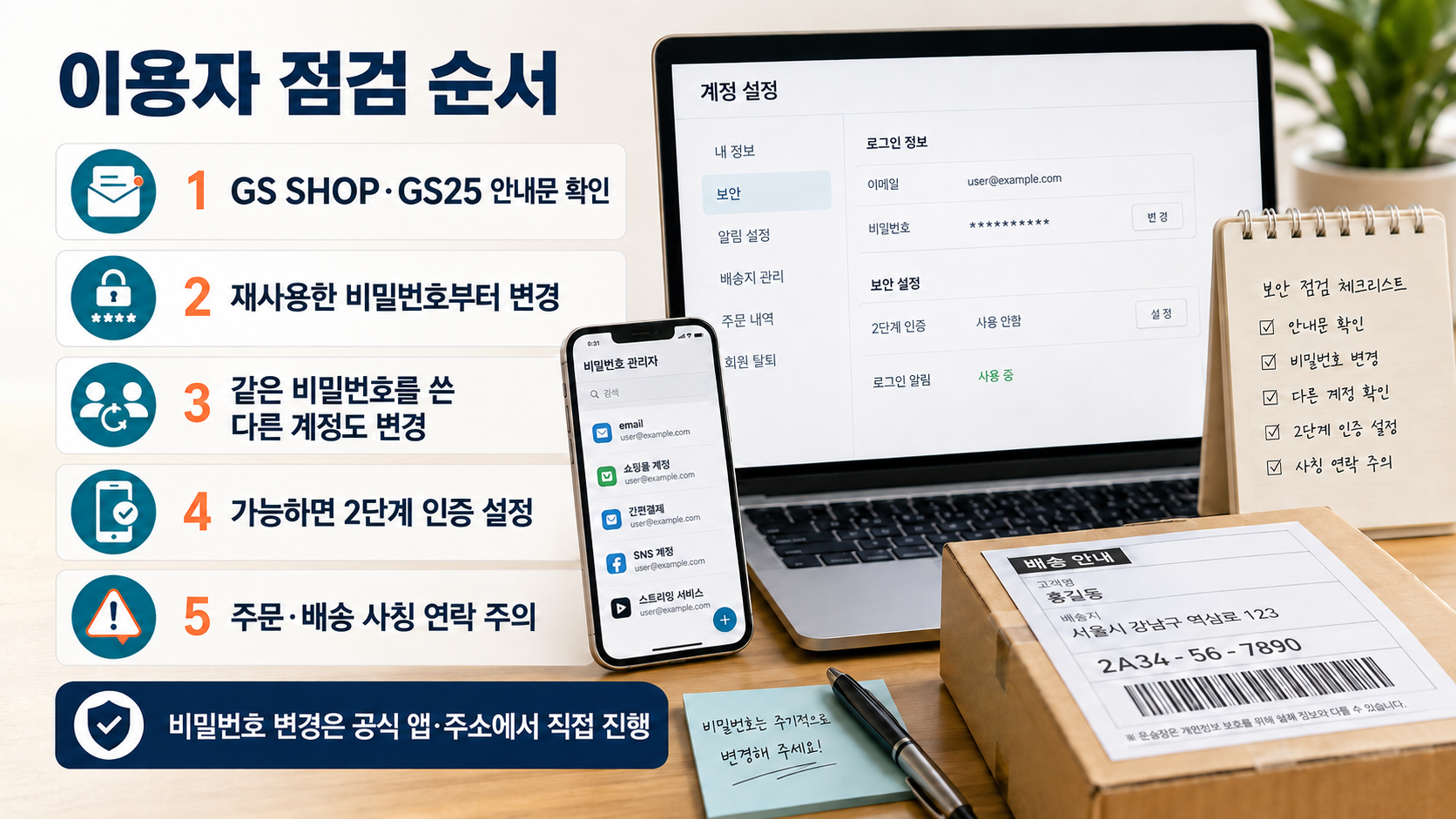 GS SHOP과 GS25 이용자의 비밀번호 및 사칭 연락 점검 순서
