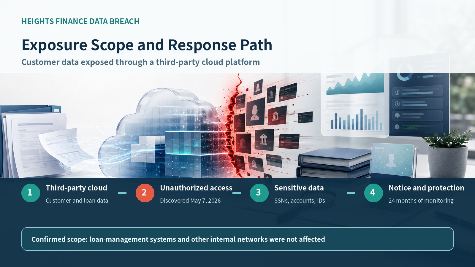 English flow showing the third-party cloud exposure, affected data, and response actions