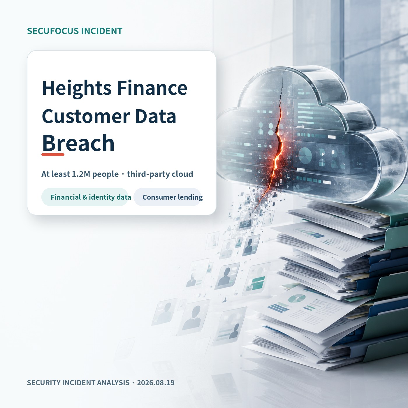 English cover illustrating the Heights Finance customer data breach through a third-party cloud platform