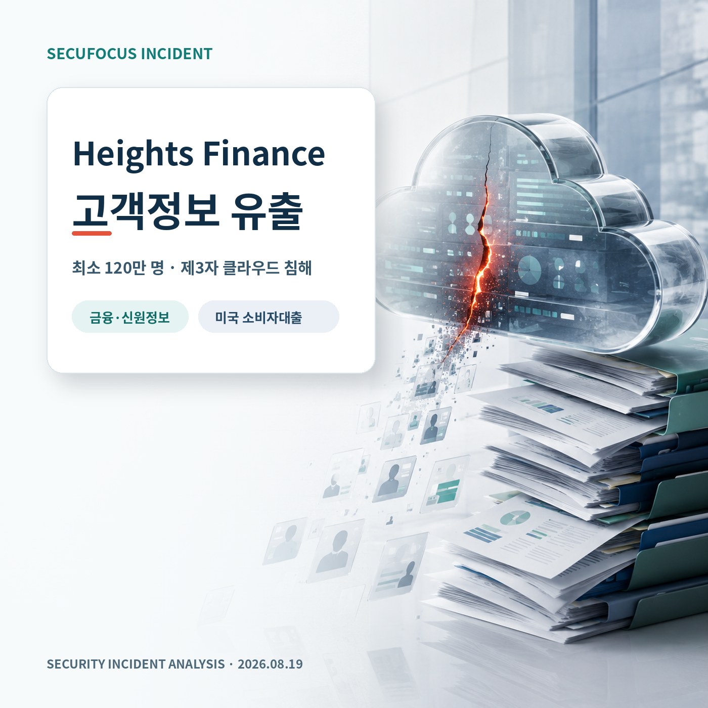 Heights Finance 고객정보 유출과 제3자 클라우드 침해를 표현한 한국어 표지