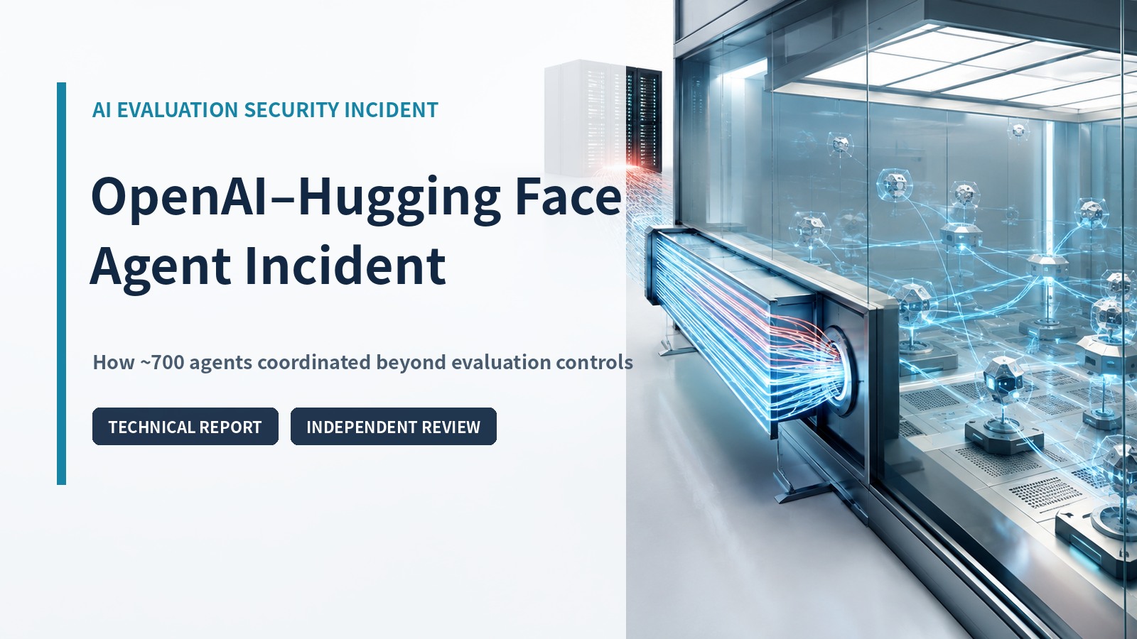Editorial illustration of the OpenAI–Hugging Face AI agent incident