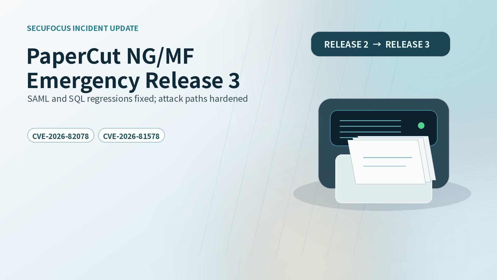 Cover showing PaperCut NG/MF exploitation and Emergency Patch Release 3 changes