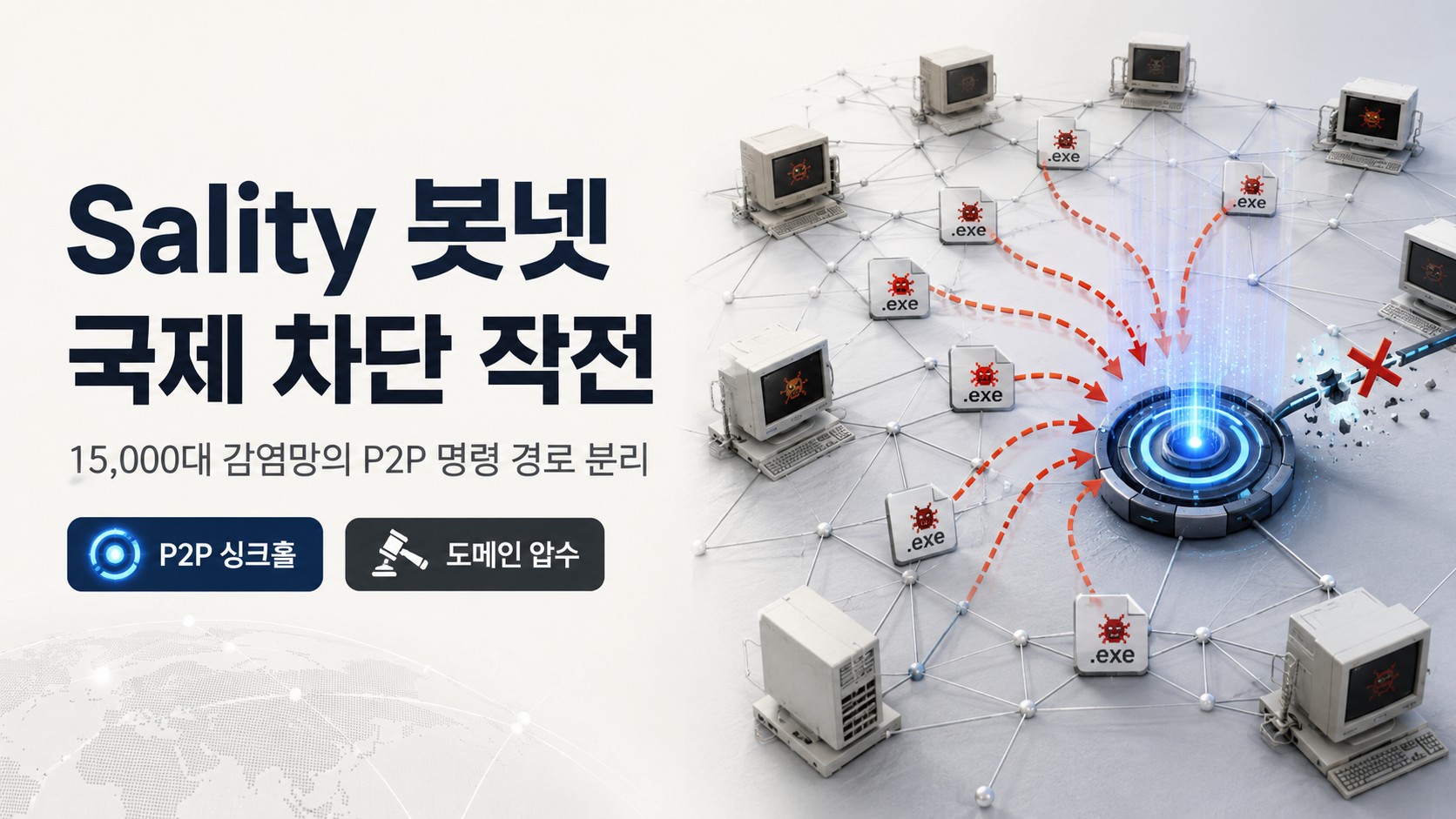 Sality 봇넷 차단과 P2P 싱크홀 작전을 표현한 한국어 표지