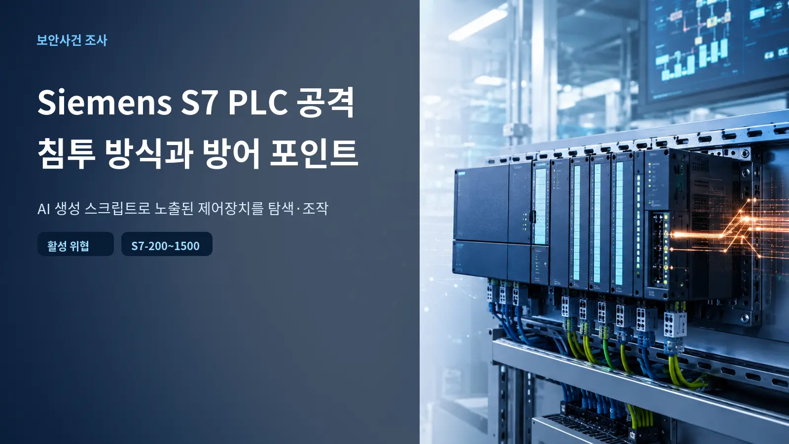 Siemens S7 PLC 공격의 침투 방식과 방어 포인트를 보여주는 한글 표지