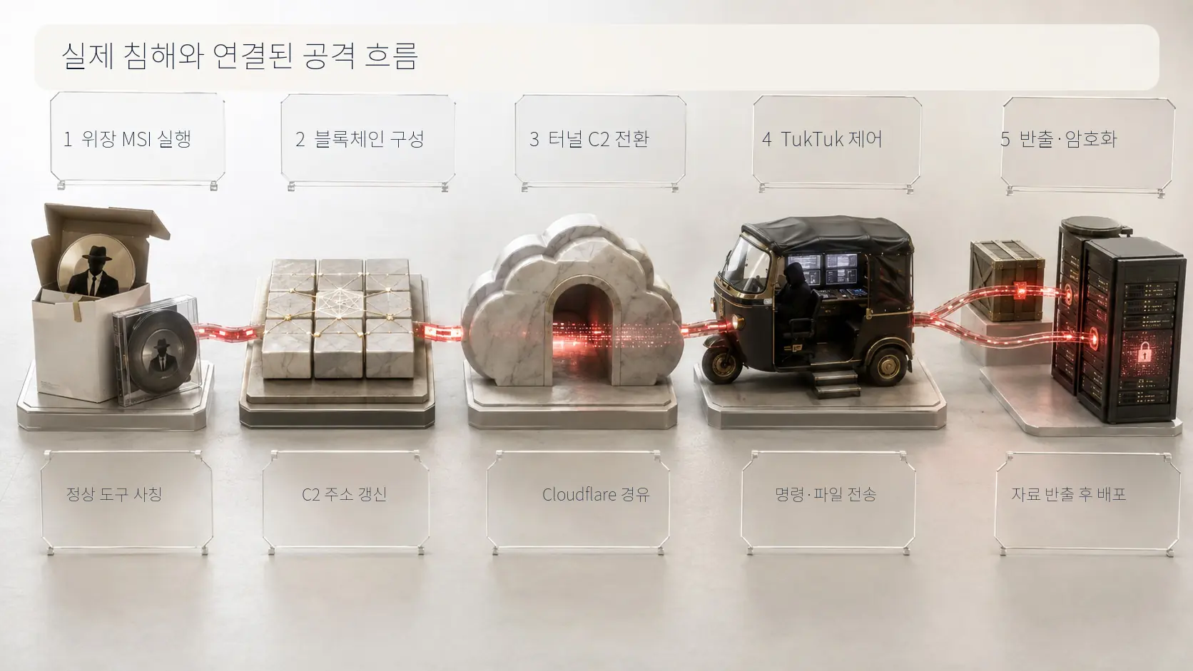 위장 MSI 실행부터 블록체인 구성, 터널 C2, TukTuk 제어, 자료 반출과 암호화까지 이어지는 공격 흐름