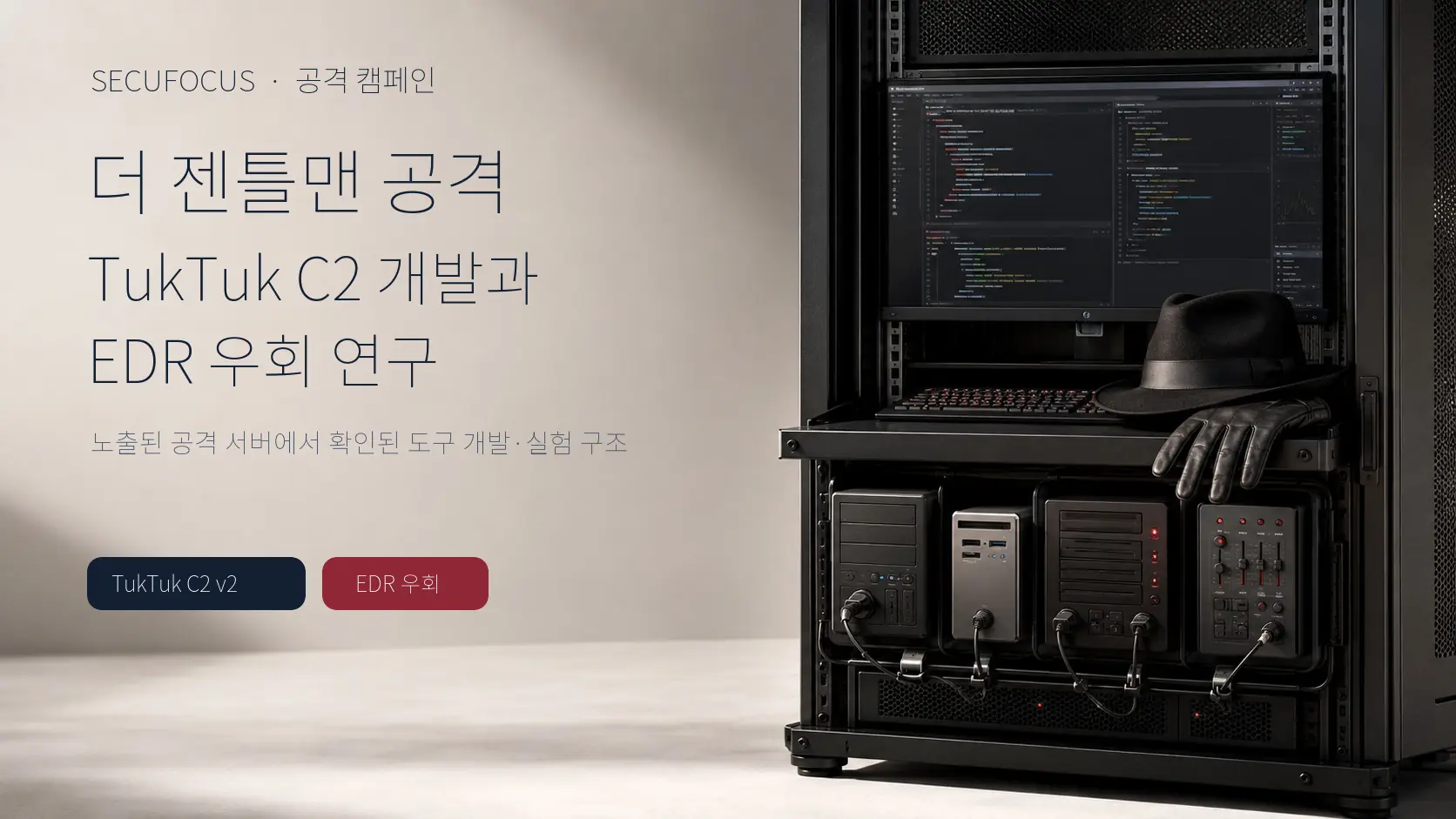 더 젠틀맨 공격의 TukTuk C2 개발과 EDR 우회 연구를 상징하는 공격 서버 편집 이미지