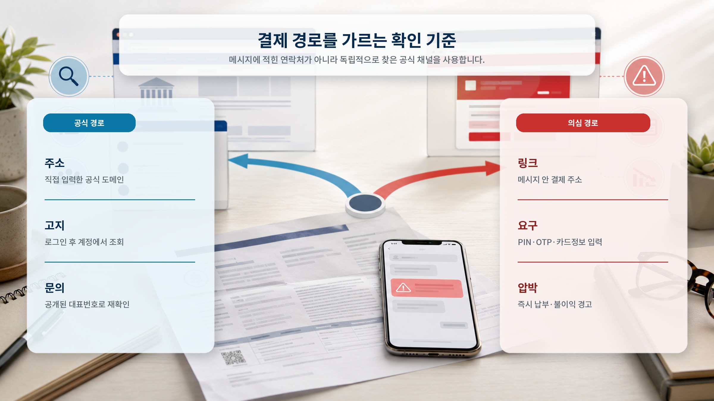 공식 결제 경로와 의심 결제 경로를 가르는 주소, 고지, 문의 기준