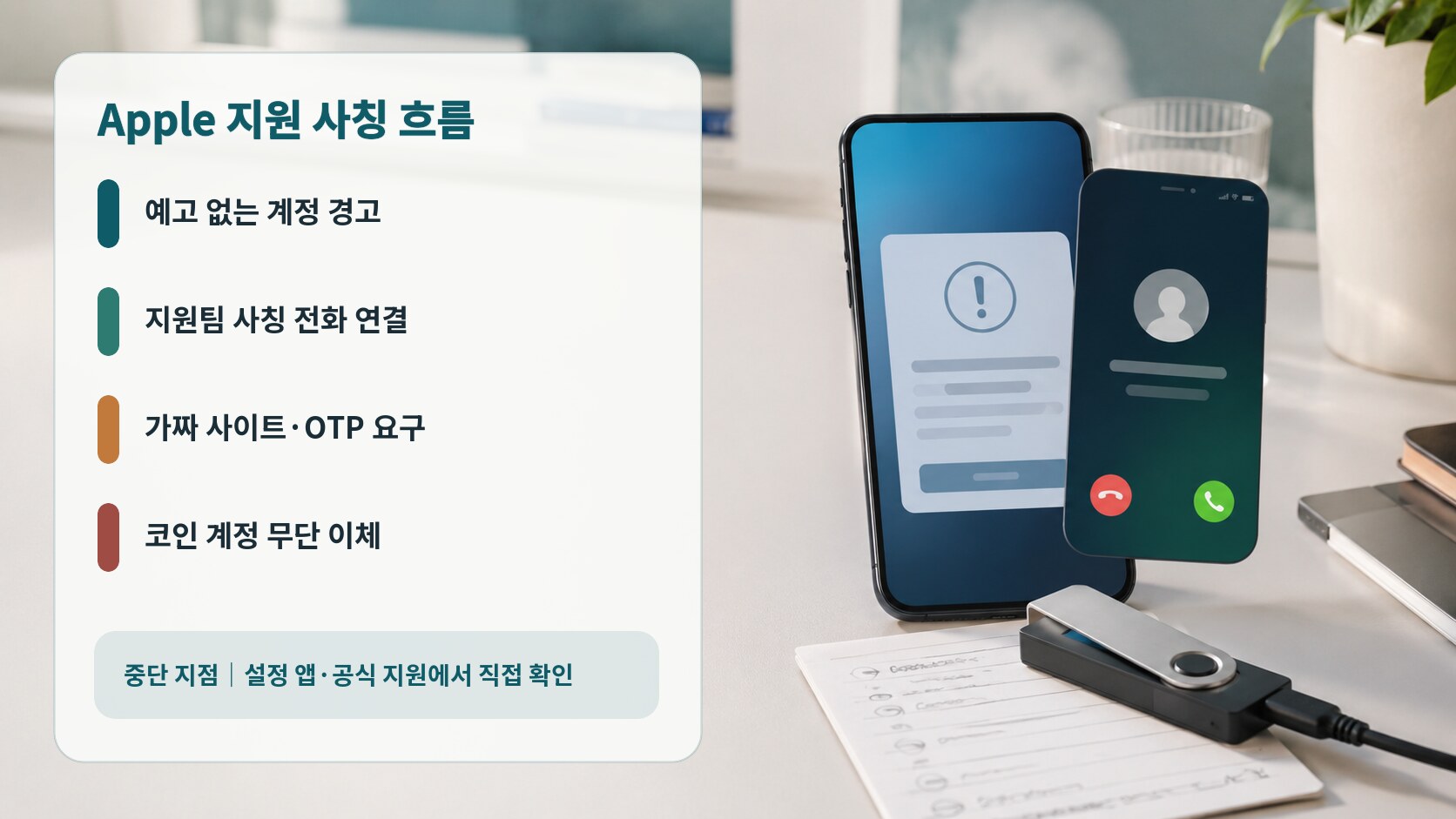 Apple 지원 사칭 팝업과 전화에서 가상자산 계정 탈취로 이어지는 5단계 흐름