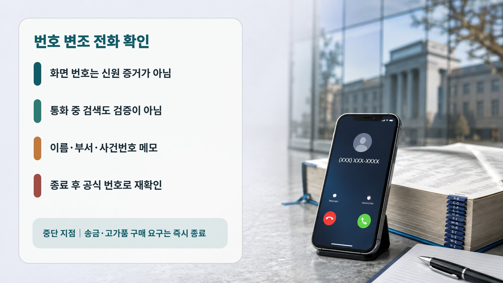 경찰 번호처럼 보여도 발신번호를 믿지 않고 끊은 뒤 공식 101로 재확인하는 절차