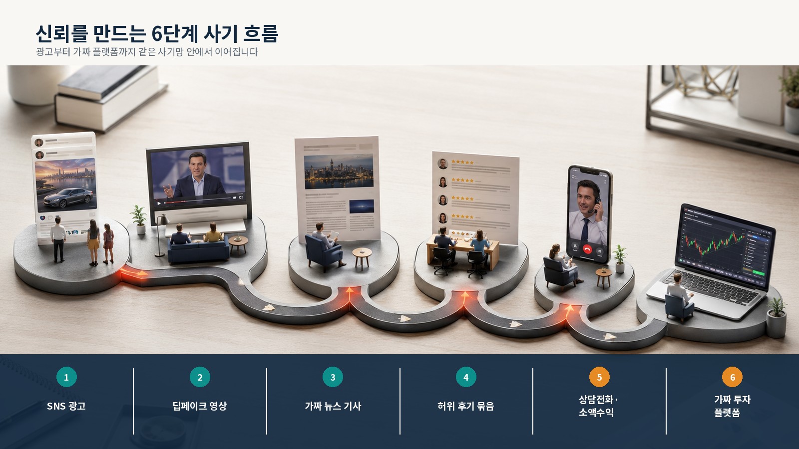 SNS 광고부터 가짜 투자 플랫폼까지 이어지는 6단계 투자사기 흐름