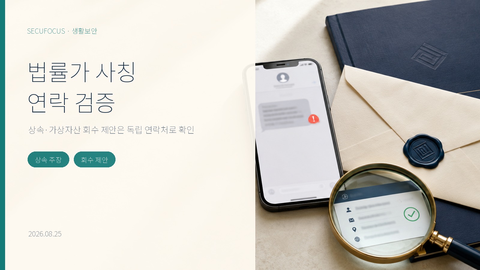 법률가 사칭 연락을 공식 등록부의 독립 연락처와 대조하는 장면