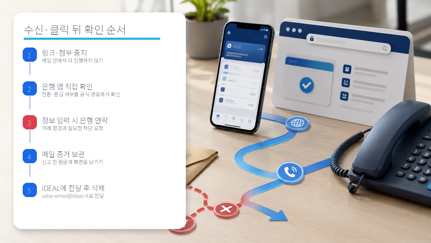 가짜 환급 메일 수신 또는 클릭 뒤 확인하는 다섯 단계 순서