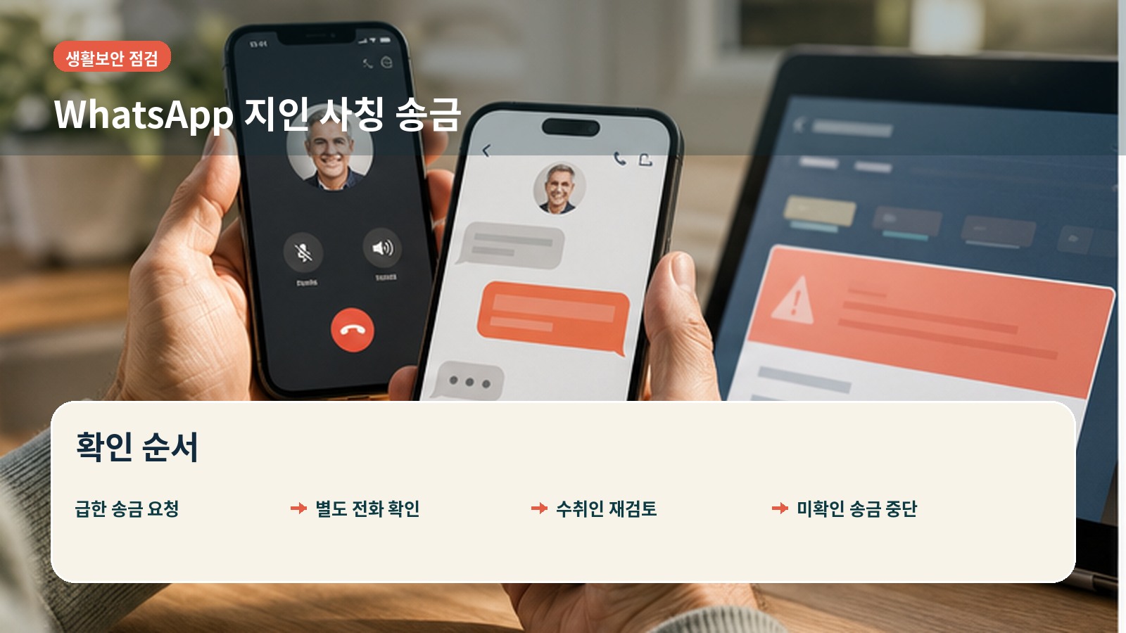 WhatsApp 지인 사칭 송금 요청을 별도 전화와 수취인 확인으로 검증하는 순서