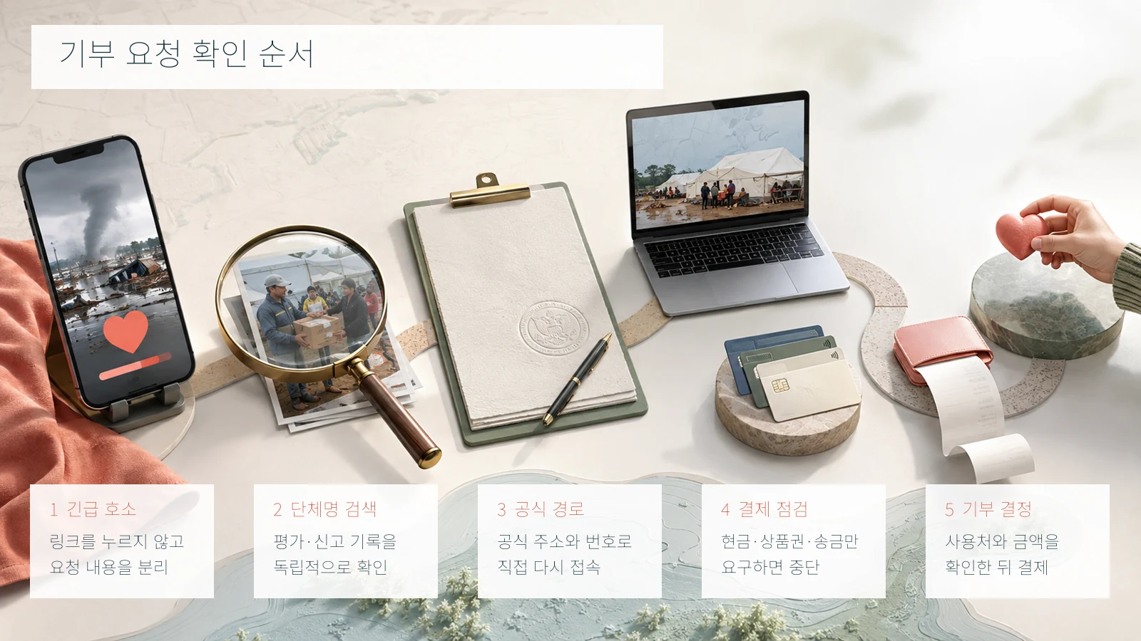 재난 구호 기부 요청을 확인하는 5단계 순서