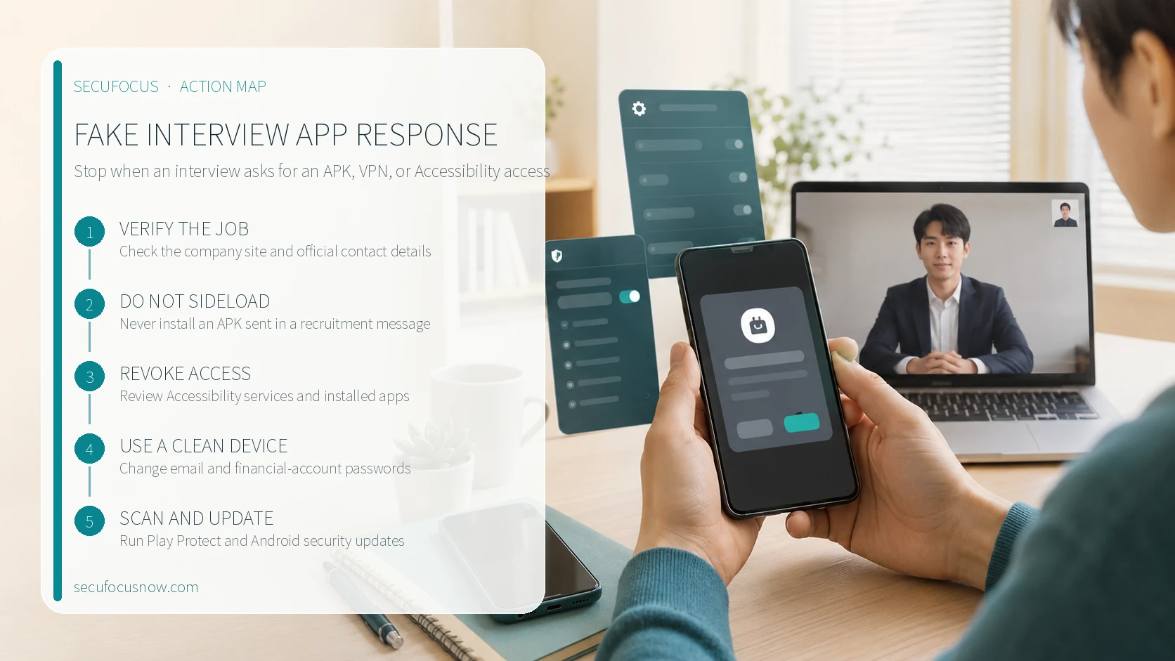 Five-step response to a fake interview app, from job verification to account and device recovery