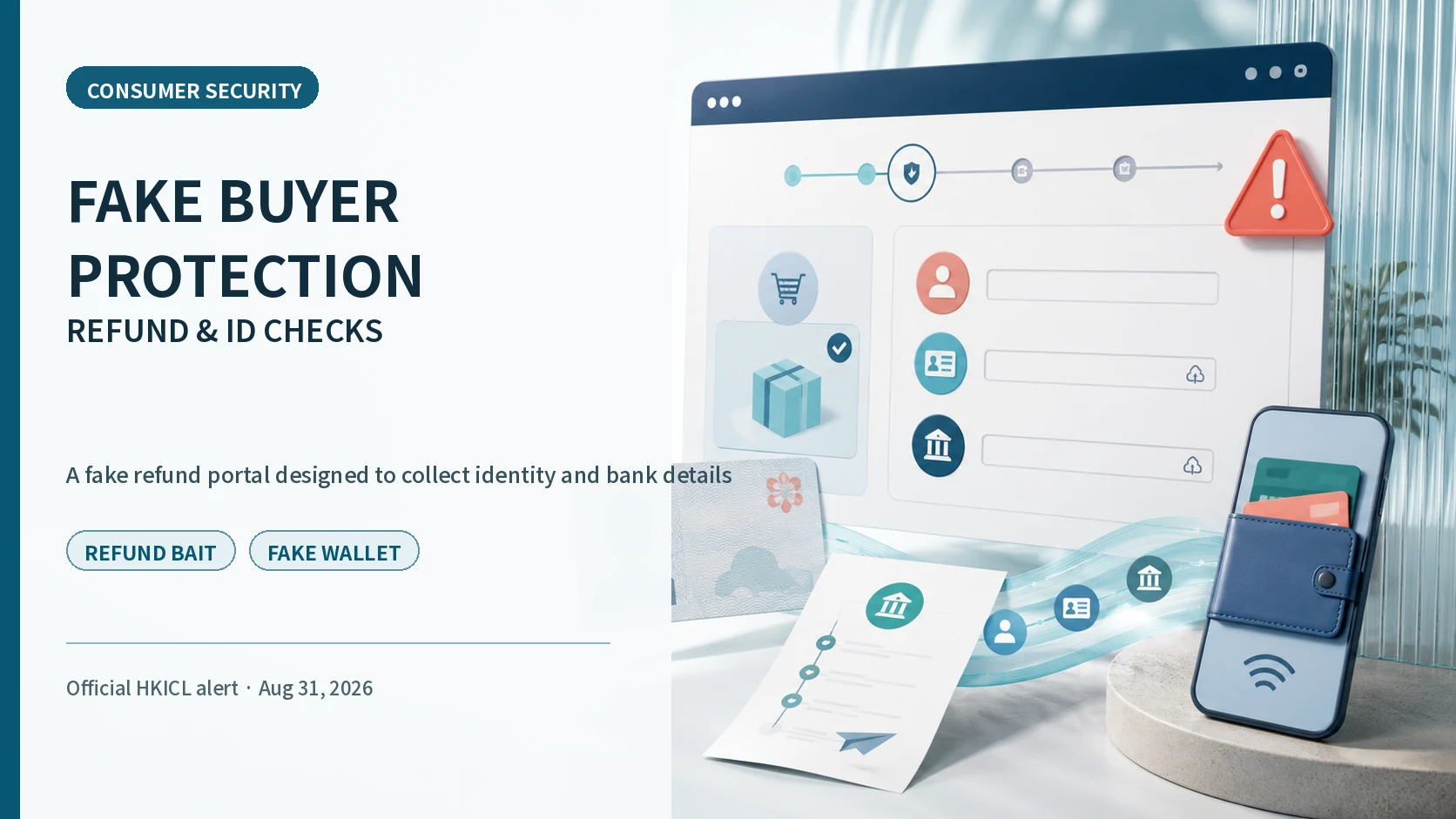 Fake buyer-protection portal collecting identity and bank details